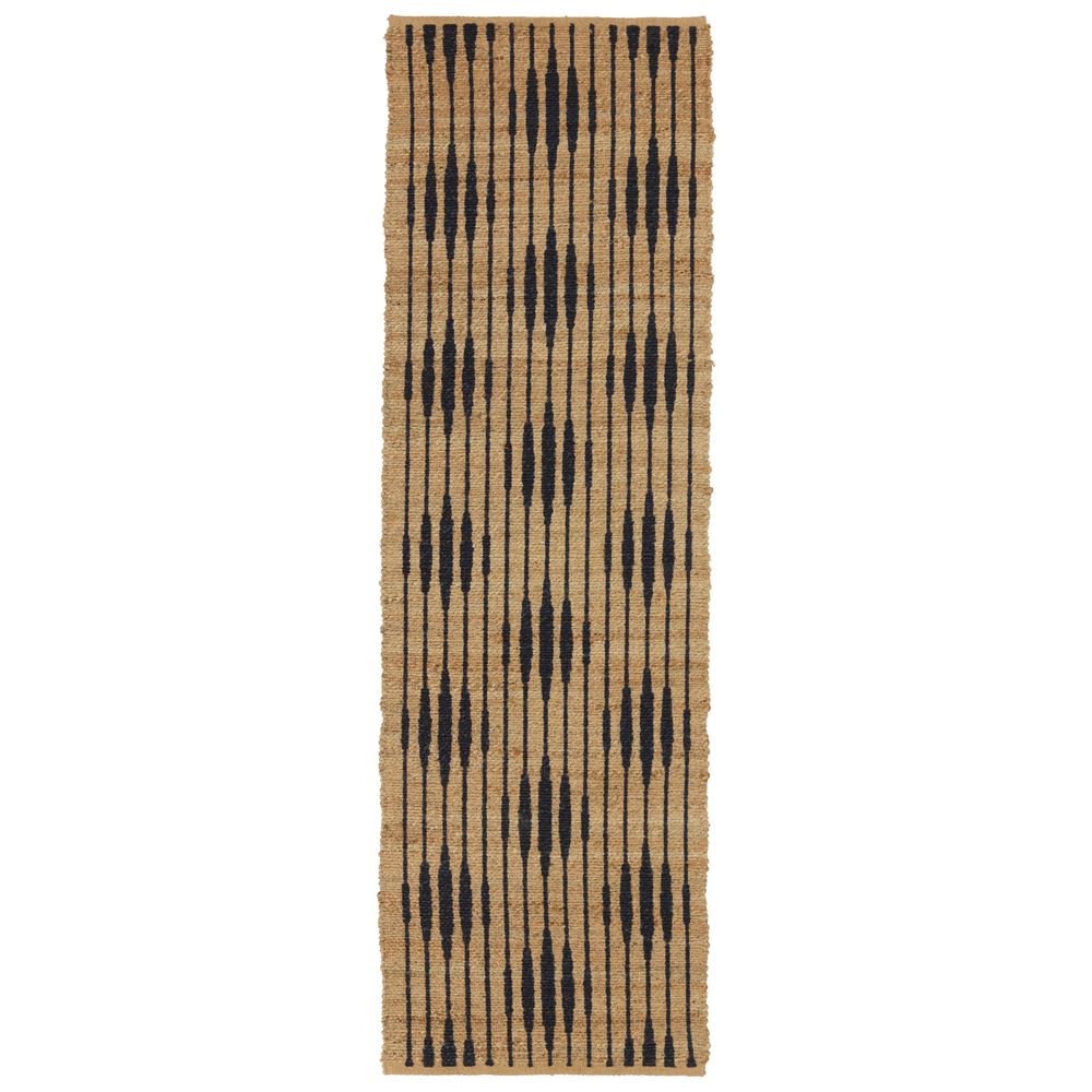Galatea Handmade Trellis Natural/ Navy Runner Rug (2'6"X9')