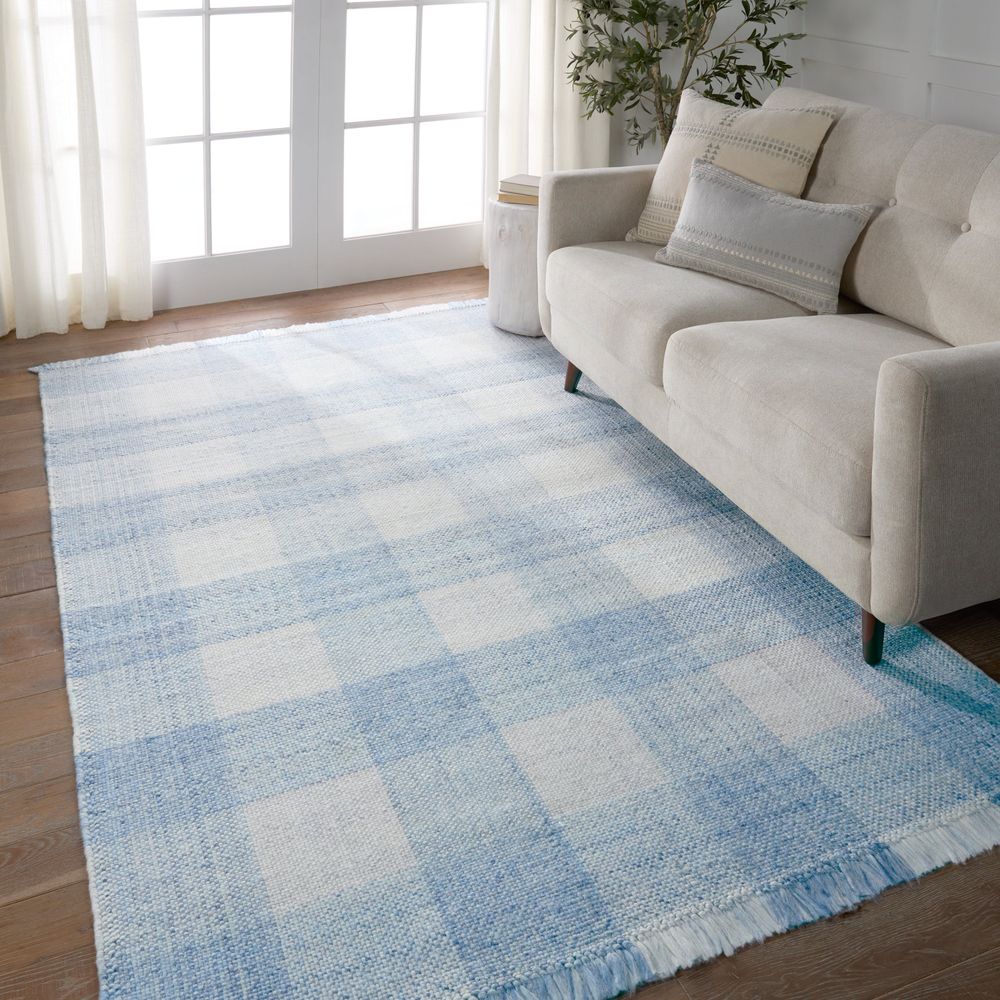 Shalom Handmade Striped Light Blue/ Ivory Area Rug (8'X10')