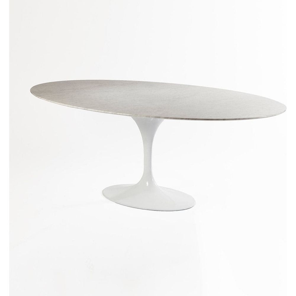 Carrara Marble Pedestal Tulip Dining Table - Oval-France & Son-RT335V6042WHT-Dining Tables60" x 42"-7-France and Son