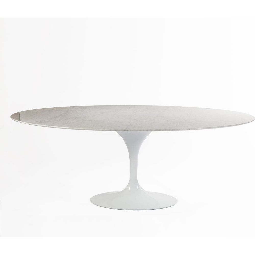 Carrara Marble Pedestal Tulip Dining Table - Oval-France & Son-RT335V6042WHT-Dining Tables60" x 42"-1-France and Son