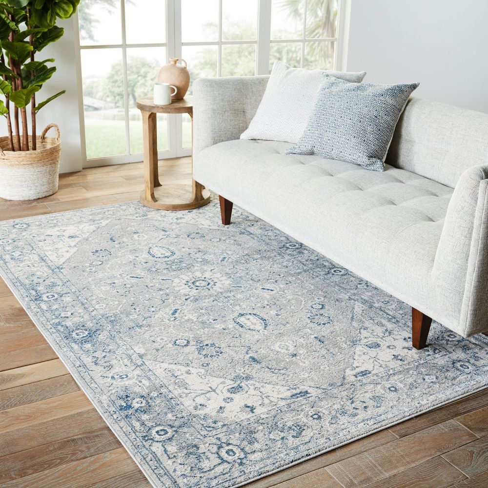 Merine Indigo Medallion Light Gray/ Dark Blue Runner Rug (3'X8')
