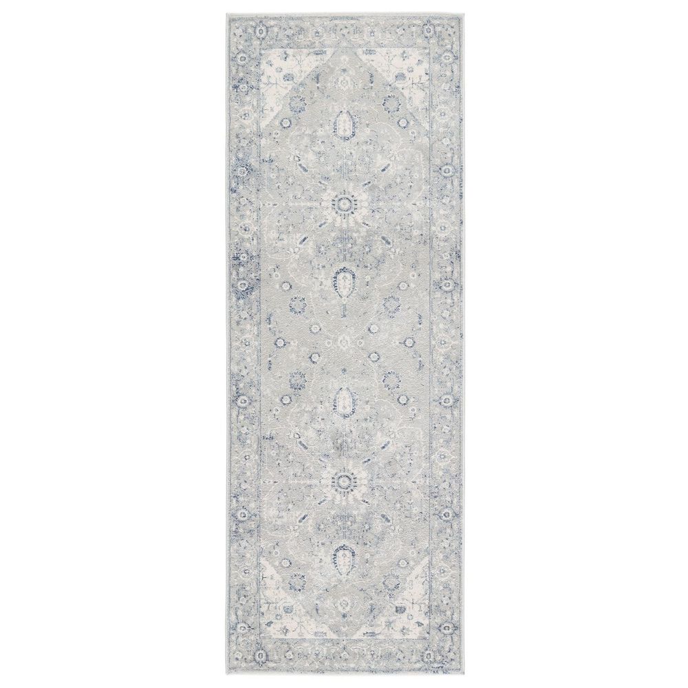 Merine Indigo Medallion Light Gray/ Dark Blue Runner Rug (3'X8')