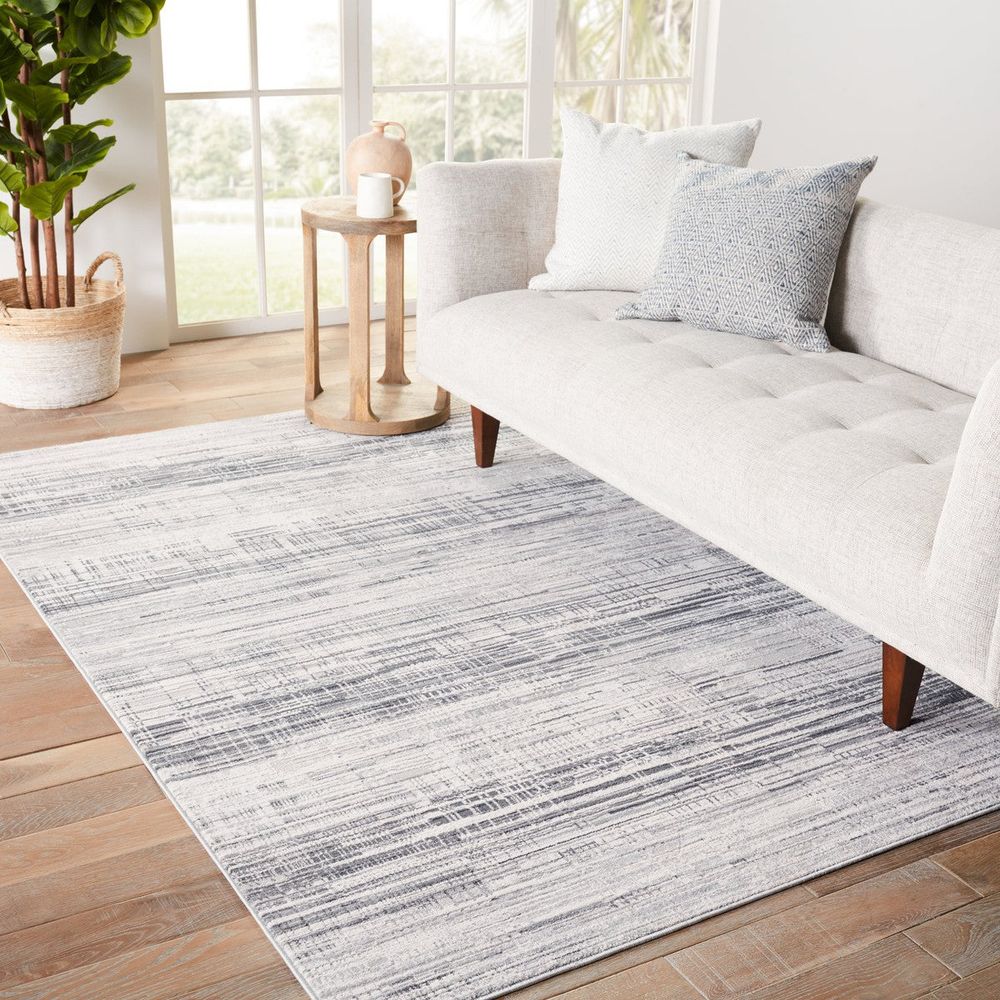 Merine Tansy Abstract Gray/ Ivory Runner Rug (3'X8')