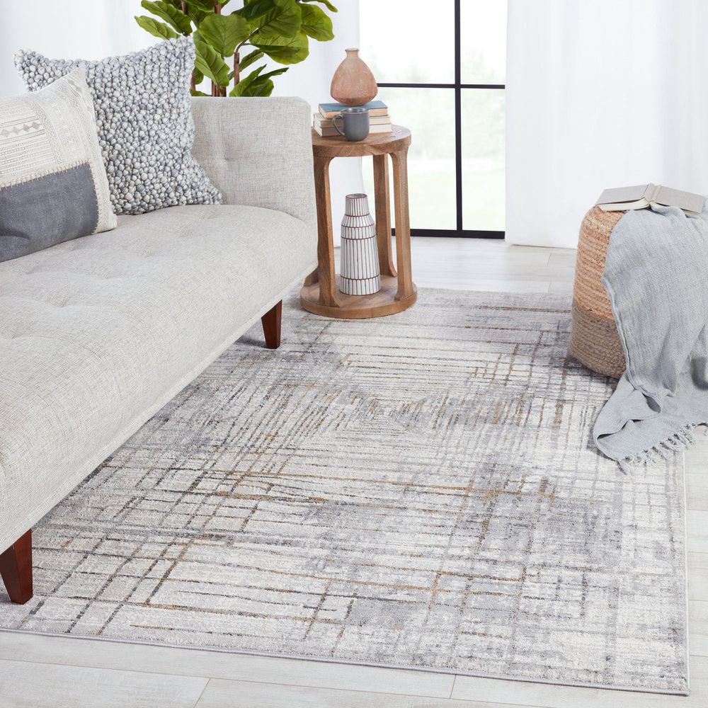 Merine Tayret Abstract Gray/ Gold Runner Rug (3'X8')
