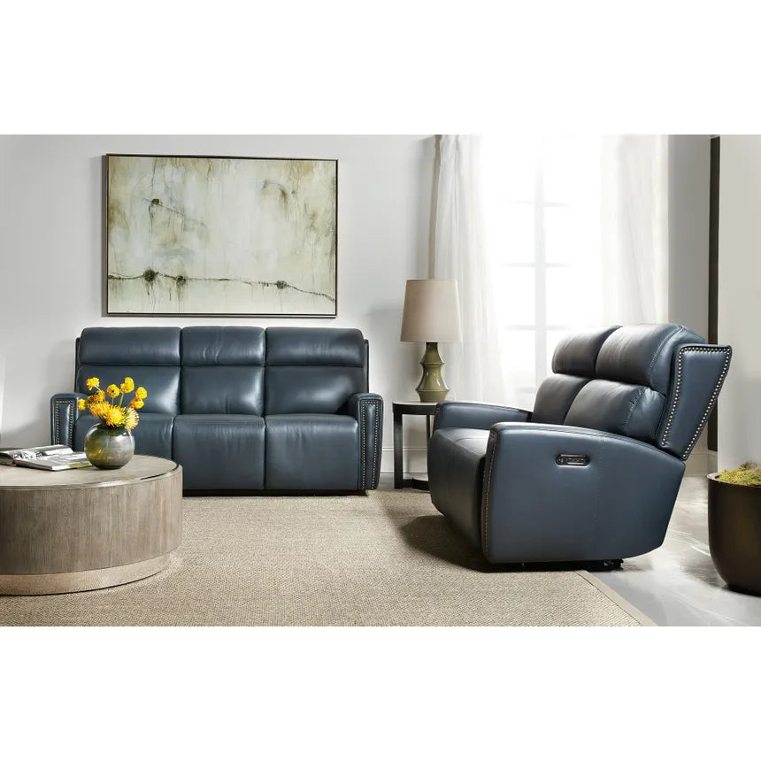 Additional view of Celeste Zerog Power Sofa W/Ph & Hidden Console in blue-gray and slate blue.