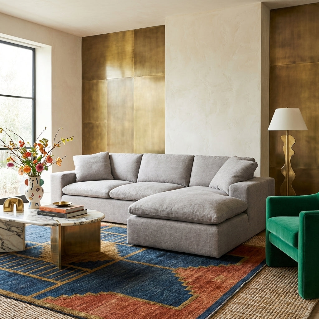 Additional view of Plume 2 Pc RAF 106" Sectional Sofa in gray and warm taupe undertones.