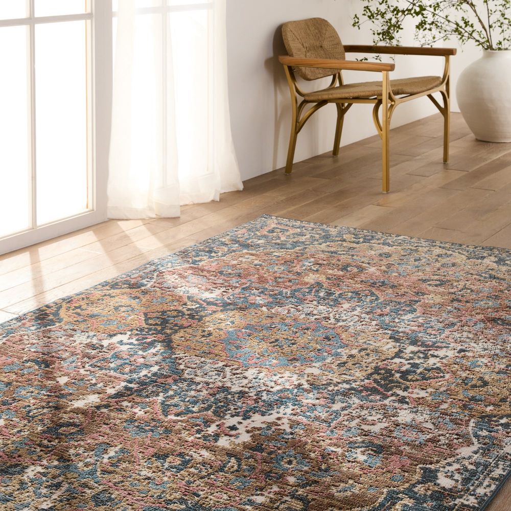 Merine Akilah Medallion Dark Blue/ Multicolor Runner Rug (2'6"X8')