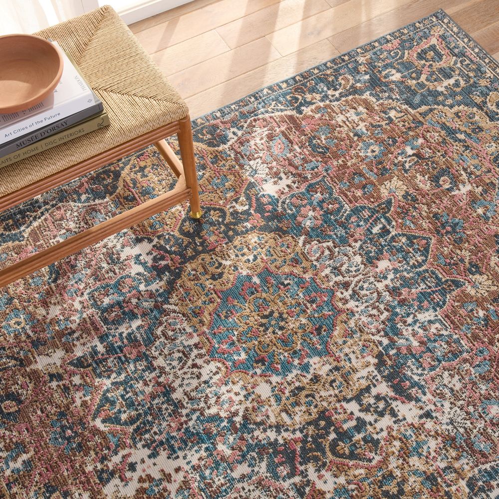 Merine Akilah Medallion Dark Blue/ Multicolor Runner Rug (2'6"X8')
