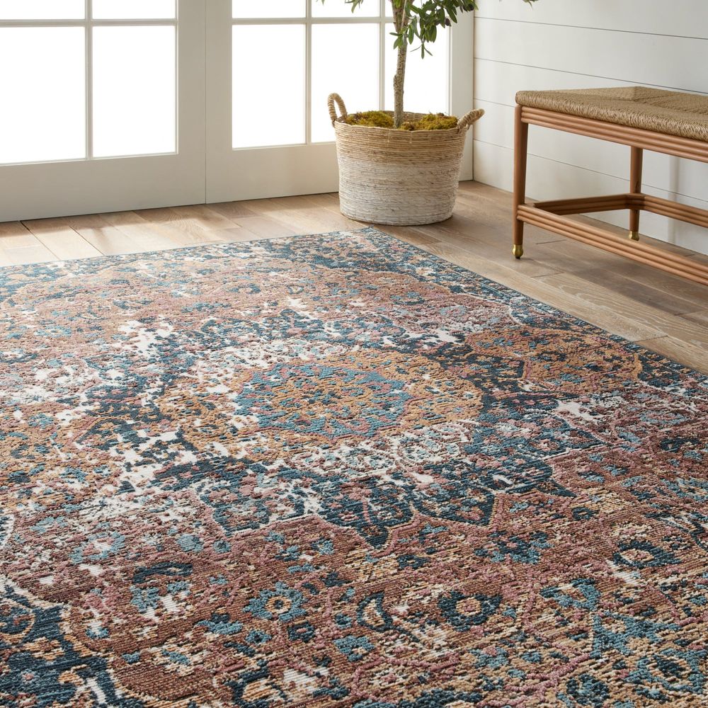 Merine Akilah Medallion Dark Blue/ Multicolor Runner Rug (2'6"X8')