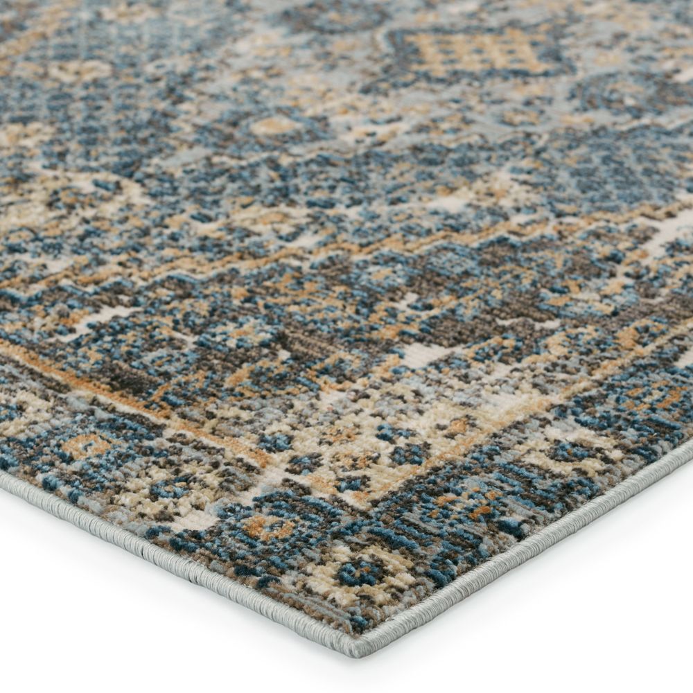 Merine Evaya Medallion Blue/ Gold Runner Rug (2'6"X8')
