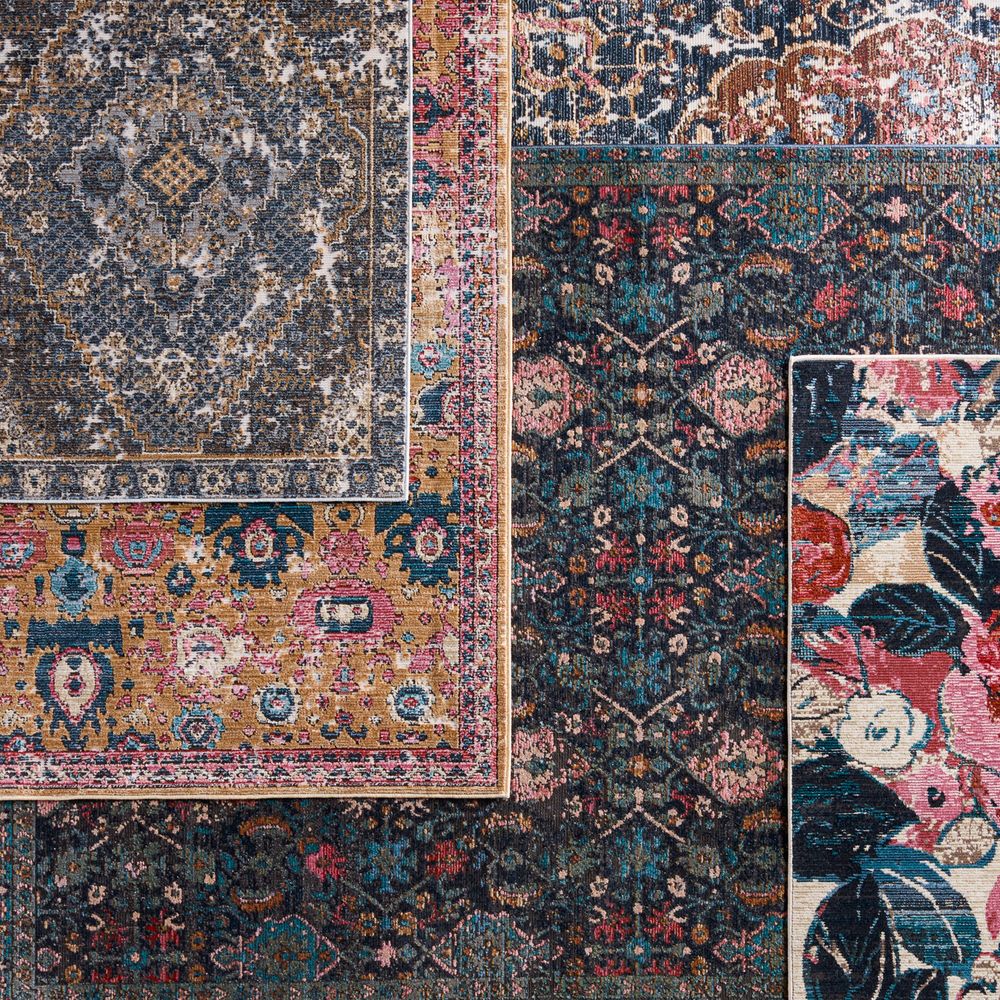 Merine Evaya Medallion Blue/ Gold Runner Rug (2'6"X8')
