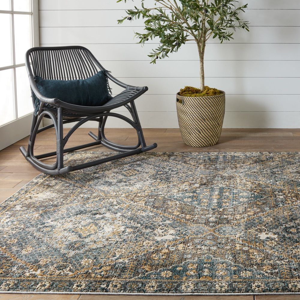 Merine Evaya Medallion Blue/ Gold Runner Rug (2'6"X8')