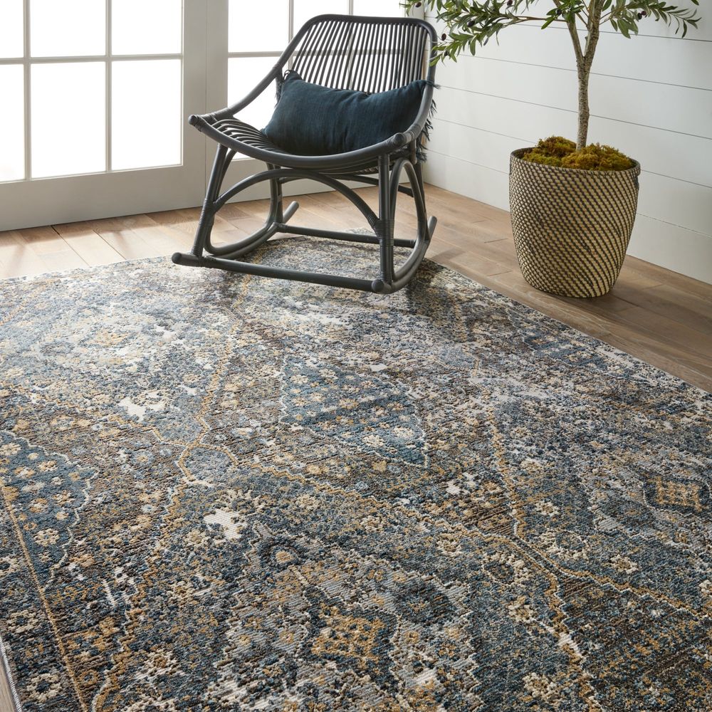 Merine Evaya Medallion Blue/ Gold Runner Rug (2'6"X8')