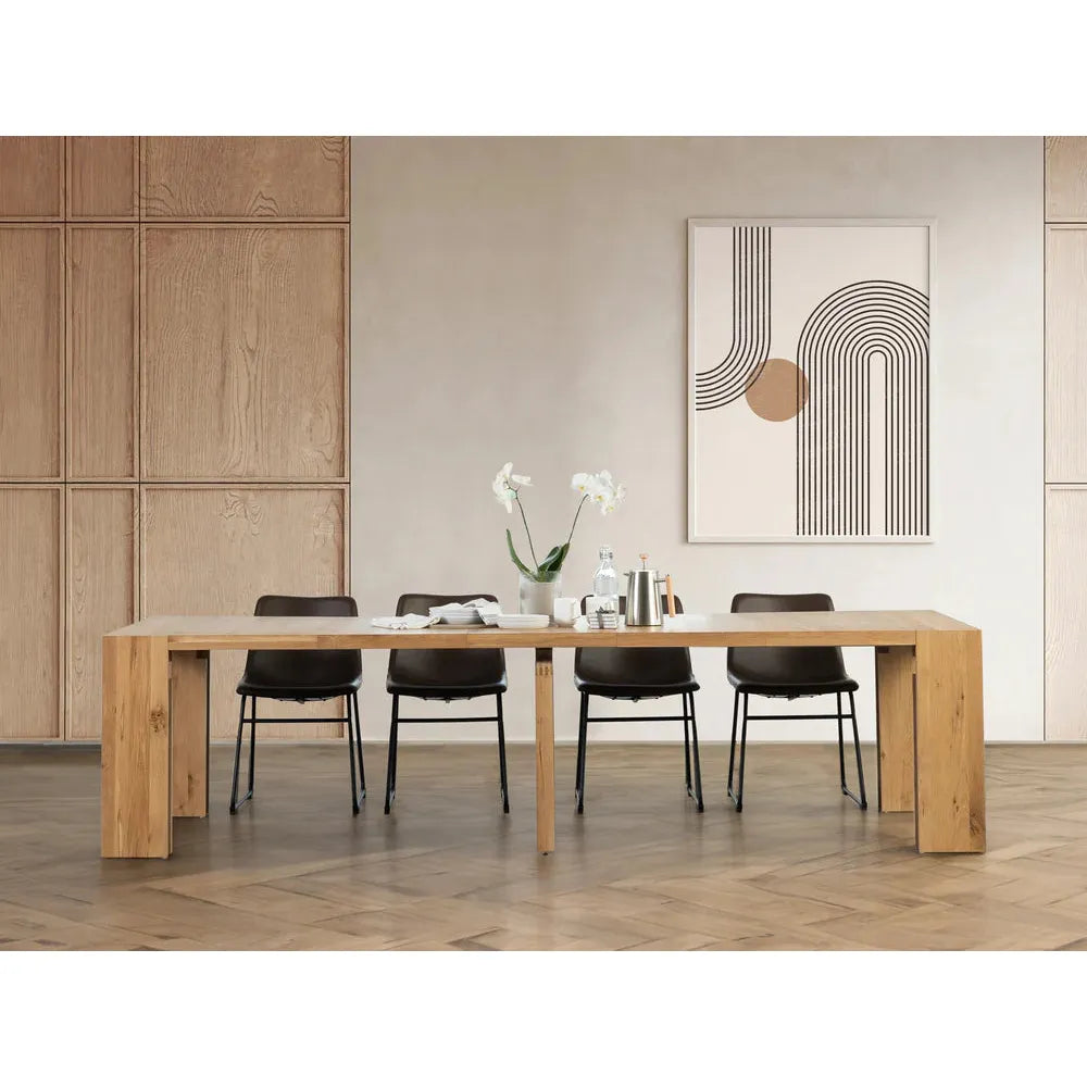 The Transformer Table, shown in light natural oak with solid wood, oak, and extendable dining table.