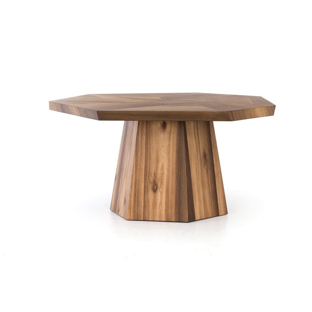 Brooklyn Dining Table, shown in warm medium brown and natural wood tone with solid wood and yukas wood.