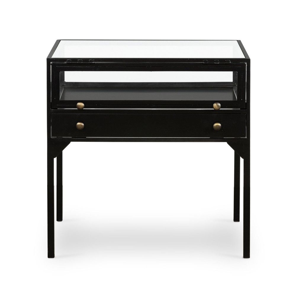 Augustus End Table, shown in black with metal, tempered glass, and a tempered glass top surface.