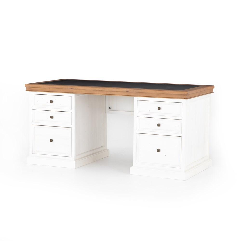 Additional view of Cintra Executive Desk in white and natural wood brown.
