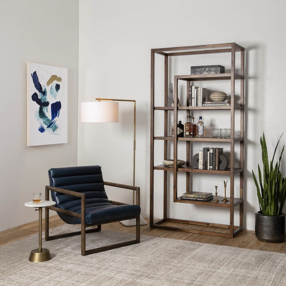 Additional view of Catalina Bookshelf, featuring matte natural grain, solid acacia wood, and a open étagère frame.