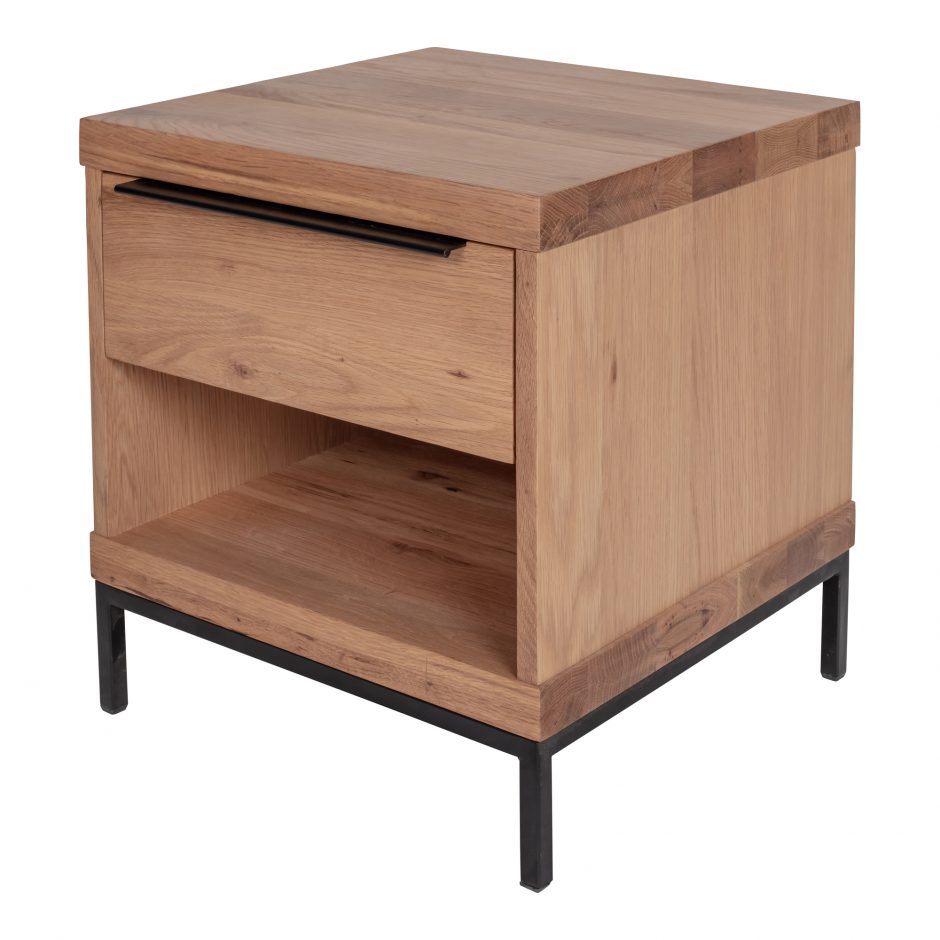 Additional view of Montego One Drawer Nightstand in light natural oak wood and matte black.