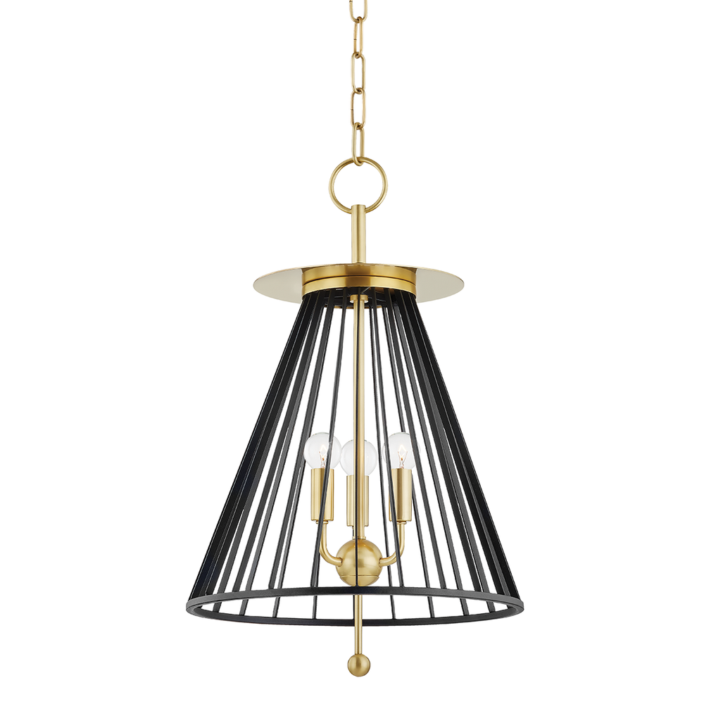 Cagney 3 Light Pendant-Hudson Valley-HVL-1014-AGB/BK-PendantsAged Brass/ Black-1-France and Son