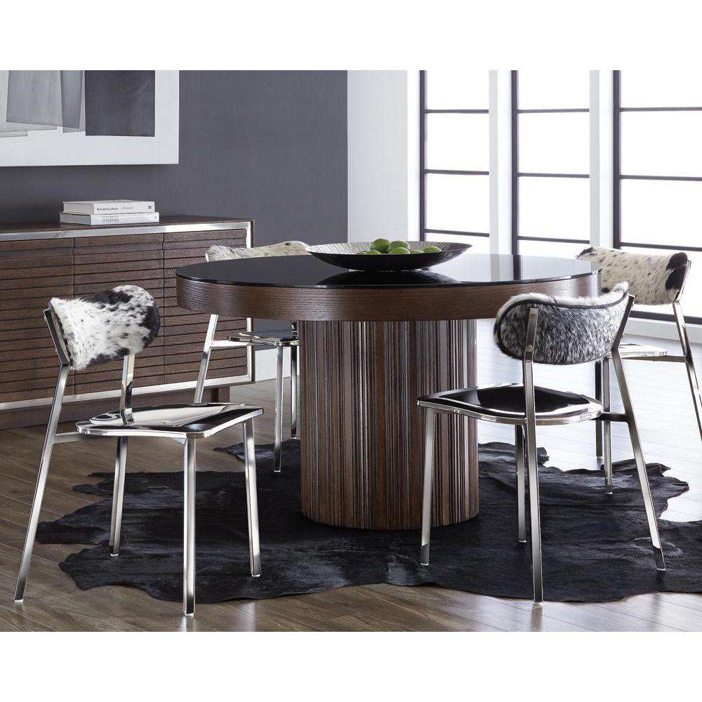 Additional view of Jakarta Round Dining Table in dark brown and black.