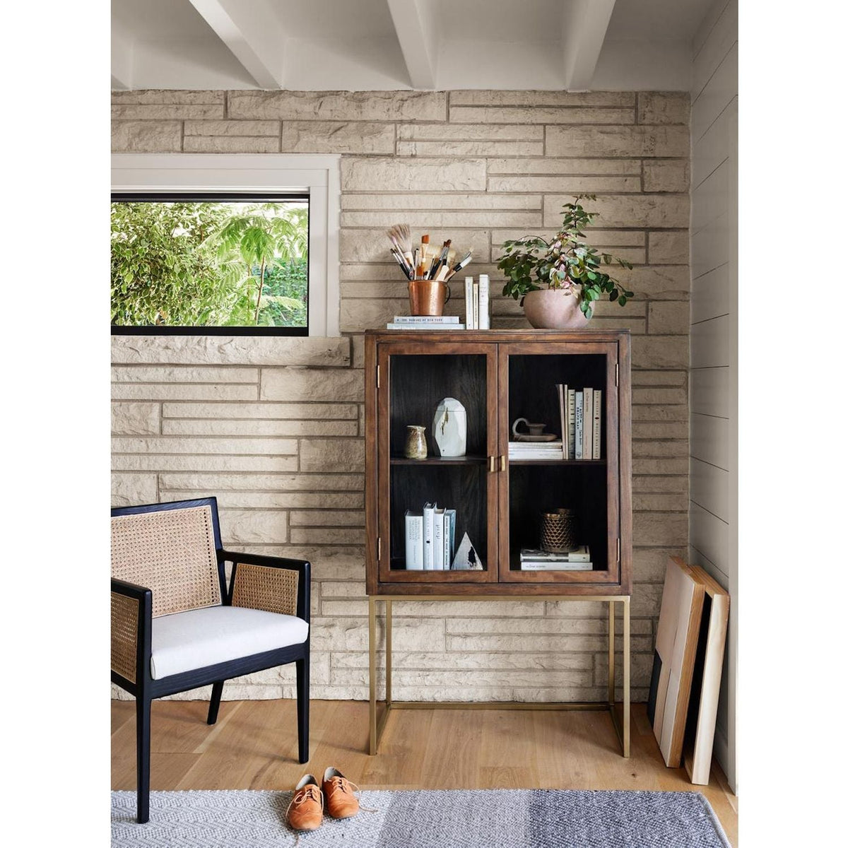 Antonia Cane Dining Arm Chair - Brushed Ebony with Linen