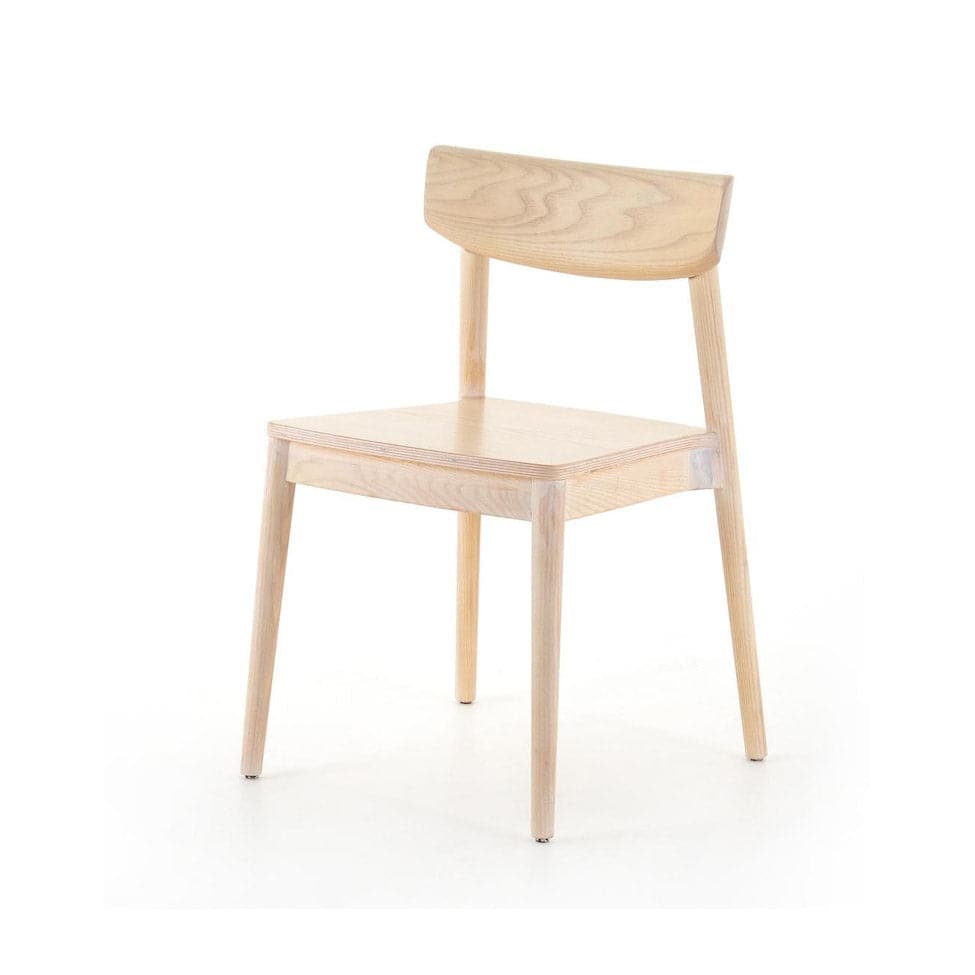 Additional view of Maddie Dining Chair in light natural wood and blonde, featuring matte finish and armless.