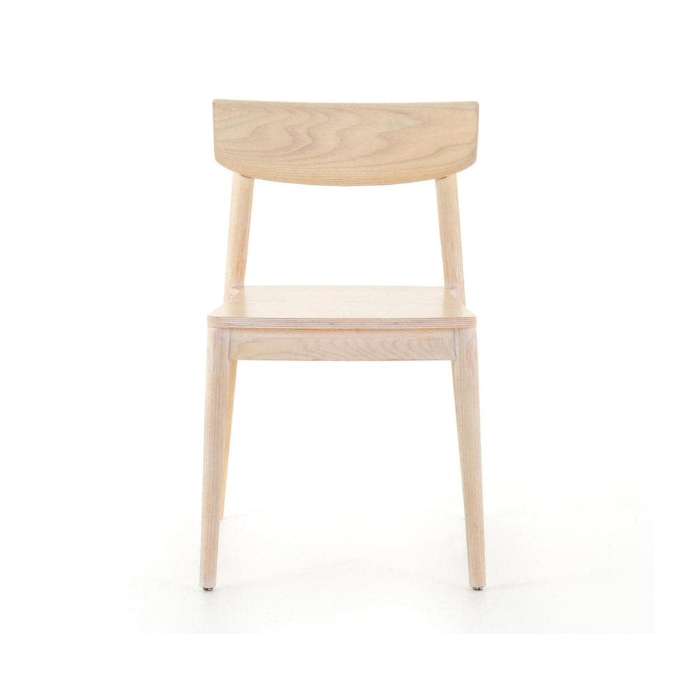 Maddie Dining Chair, shown in light natural wood and blonde with wood, plywood seat, and armless.