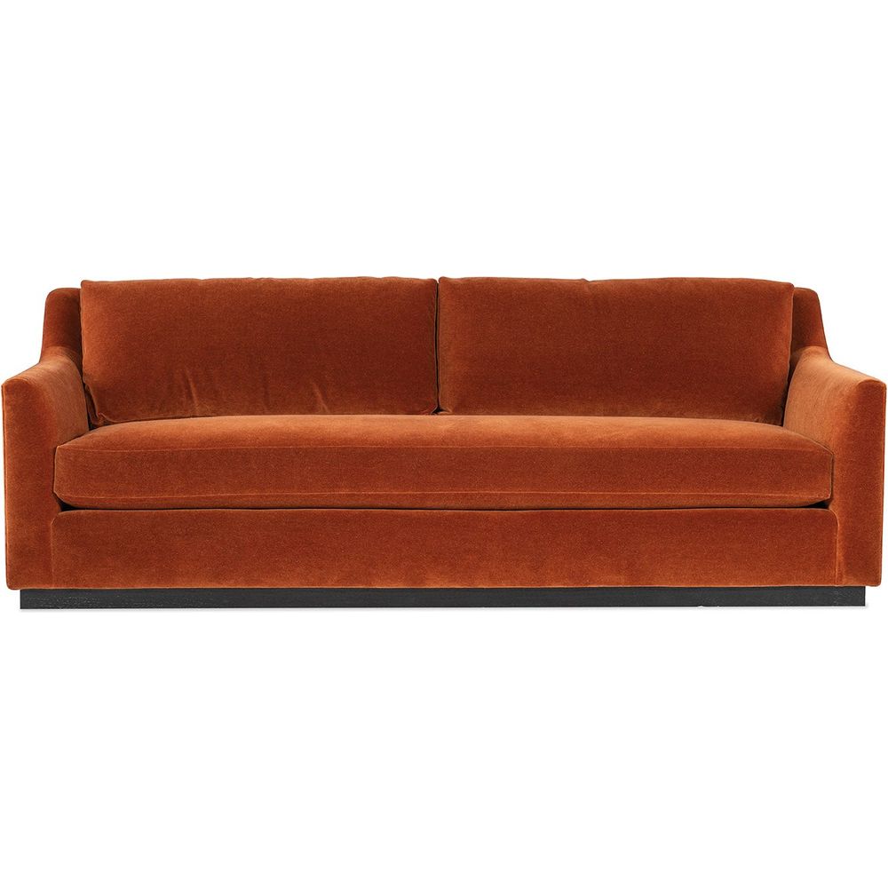 Sophia Slope Arm Mohair Sofa with Bench Seat - Cinnamon/Ebony