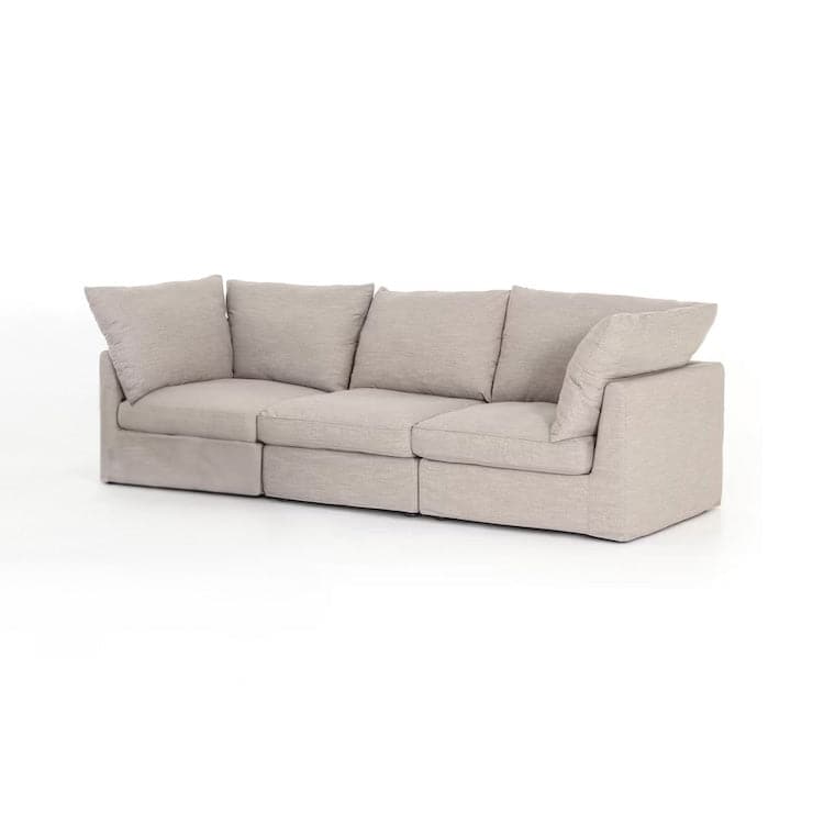 Paul 3pc Sectional, shown in light gray and beige-gray with fabric upholstery and modular multi-piece construction.