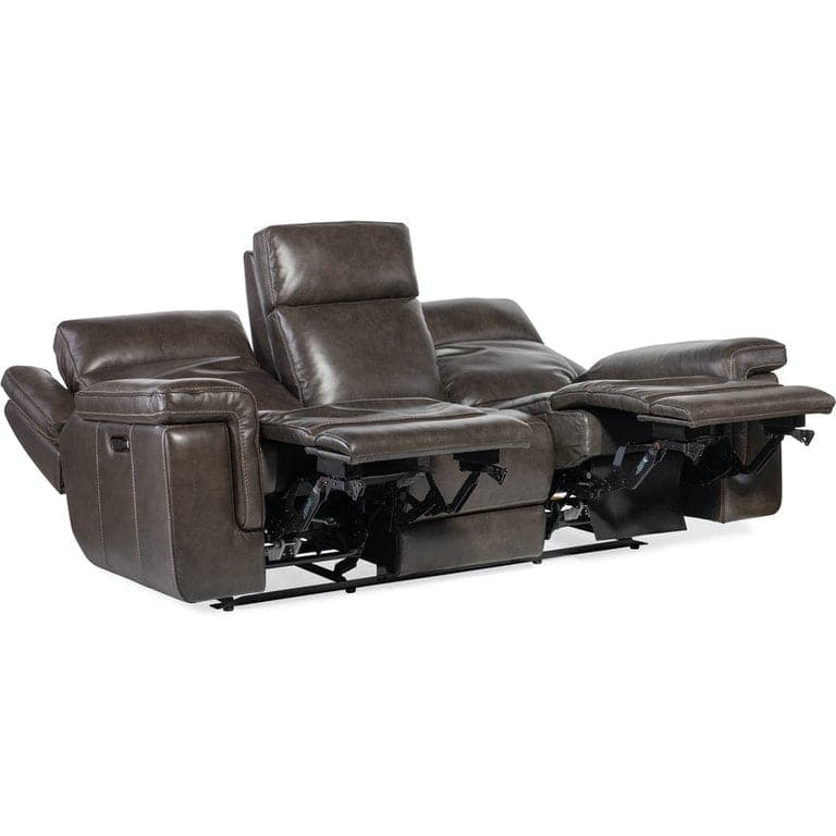 Additional view of Montel Lay Flat Power Sofa with Power Headrest & Lumbar in dark brown and tan.