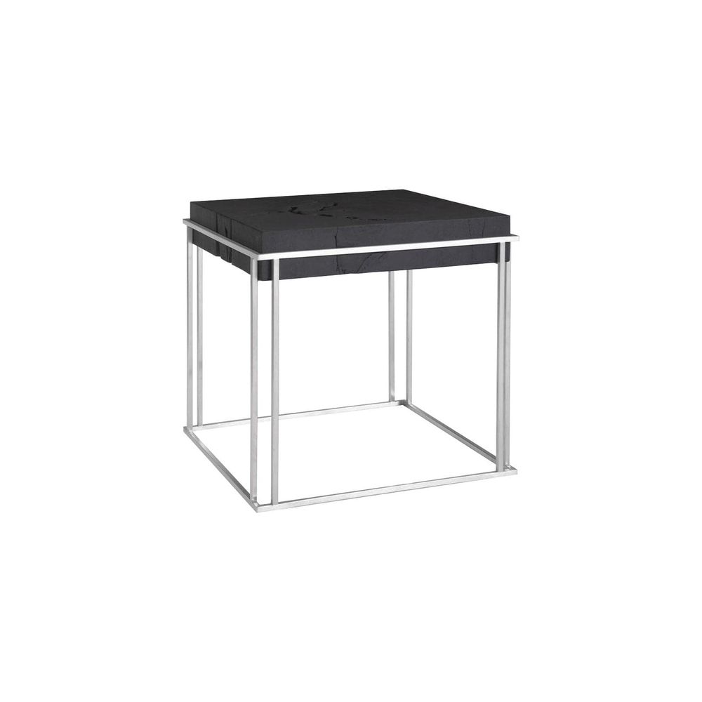 Burnt Cube Side Table Chamcha Wood - Stainless Steel Base-Phillips Collection-PHIL-TH74112-Side Table-1-France and Son