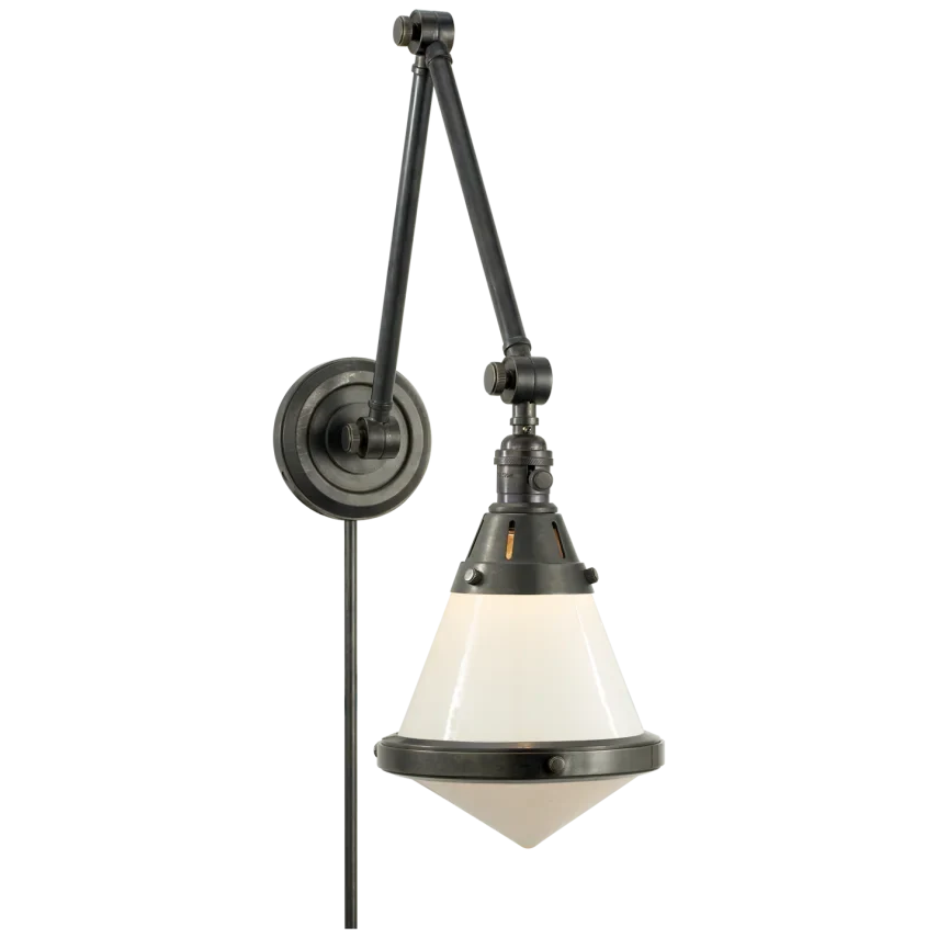 Galuna Library Wall Light-Visual Comfort-VISUAL-TOB 2156BZ-WG-Wall LightingBronze-White Glass-4-France and Son