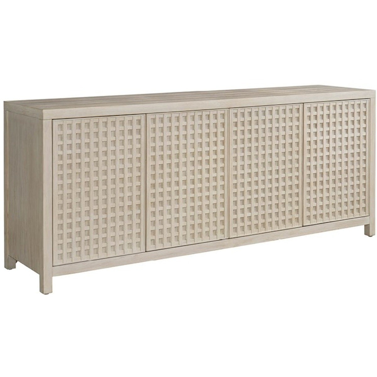 Universal Furniture River Rock Credenza interior with adjustable shelves and tray drawer