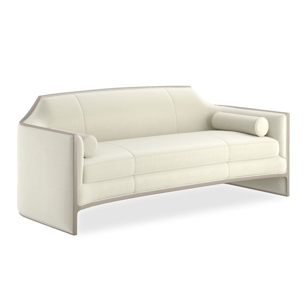 Additional view of Mystique Sofa in ivory and cream, featuring matte upholstery finish and fixed low arms.