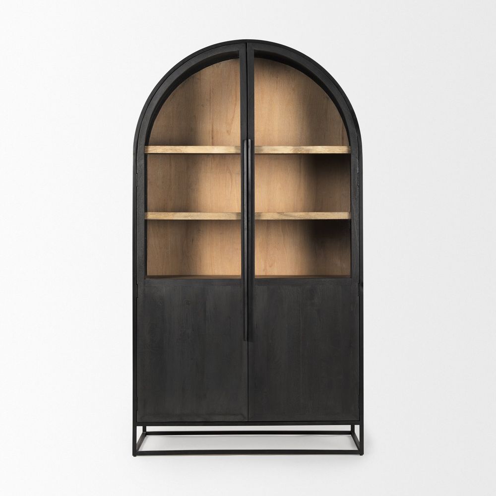 Cabinets & Curios Garrick Black & Brown Wood | Black Metal Display Cabinet