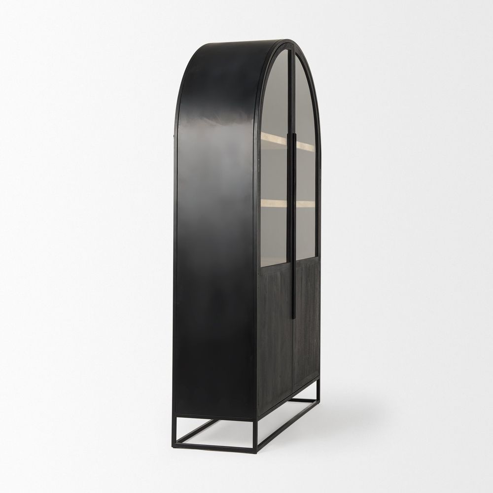 Garrick Black & Brown Wood | Black Metal Display Cabinet