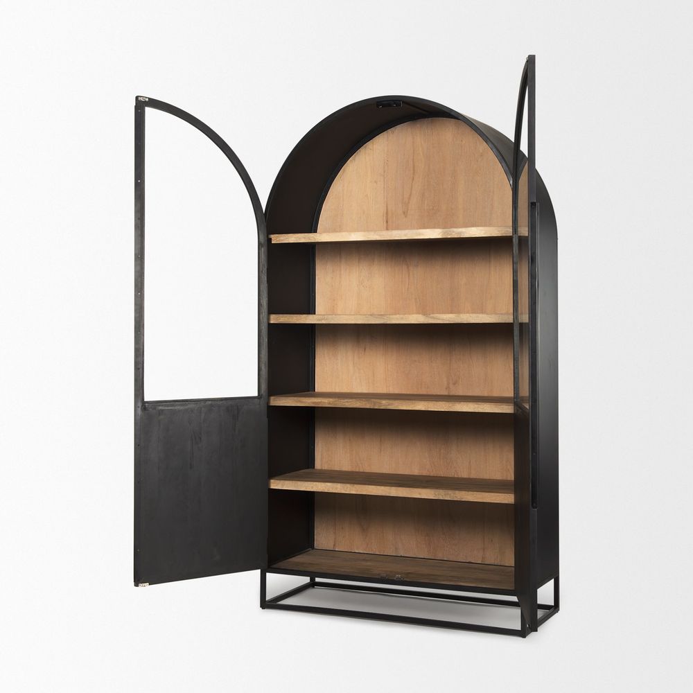 Cabinets & Curios Garrick Black & Brown Wood | Black Metal Display Cabinet
