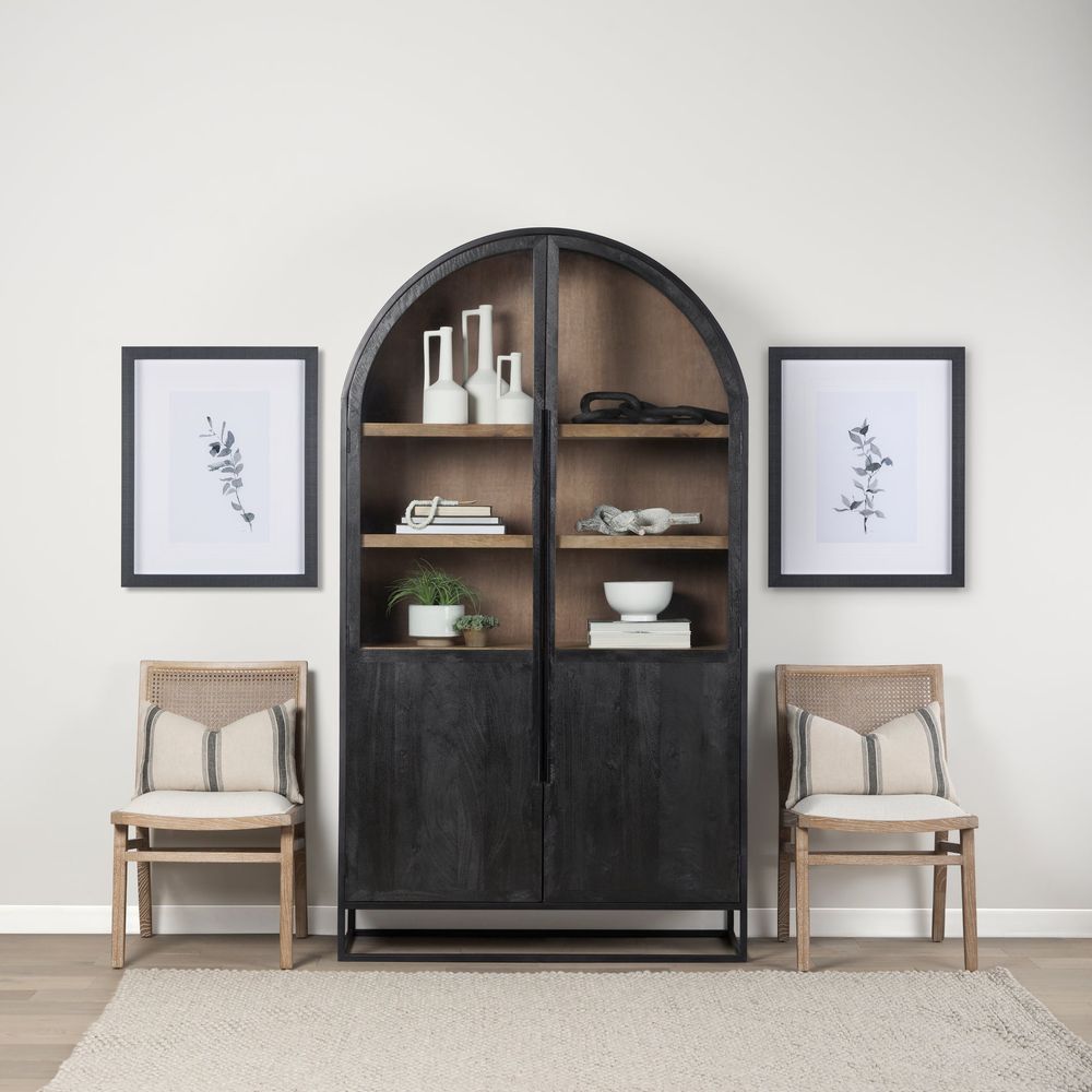 Cabinets & Curios Garrick Black & Brown Wood | Black Metal Display Cabinet