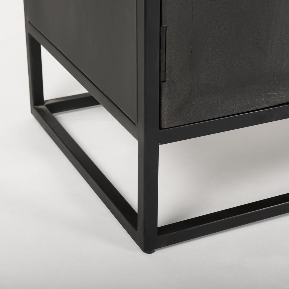 Garrick Black & Brown Wood | Black Metal Display Cabinet