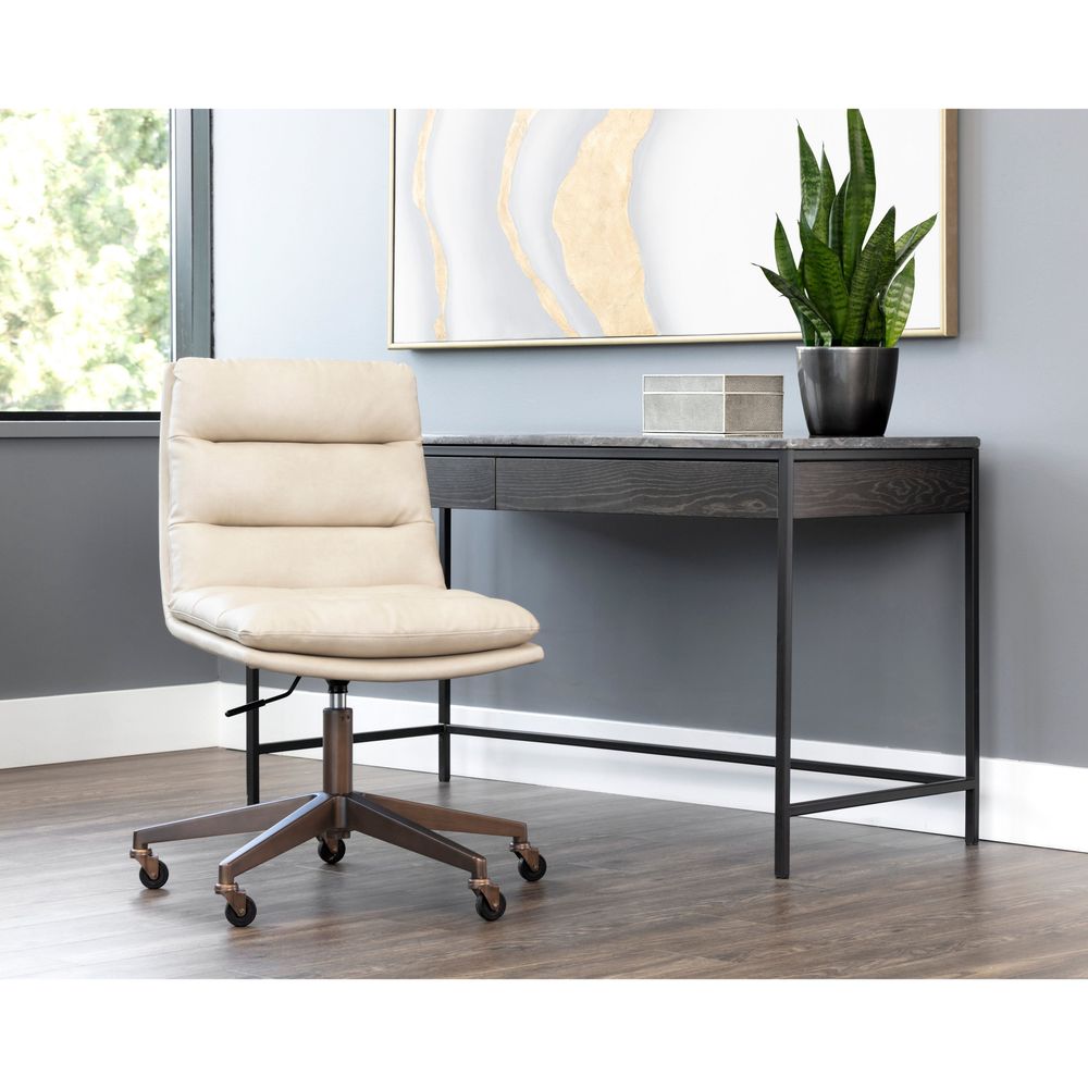 Additional view of Stinson Office Chair in cream and beige, featuring matte upholstery finish and a swivel base.