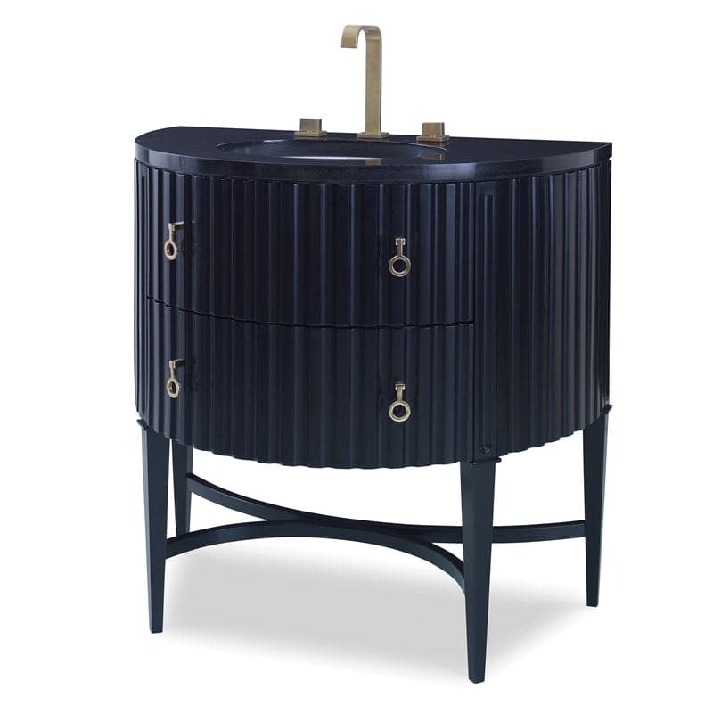 Additional view of Atlas Sink Chest in navy blue and black, featuring high-gloss lacquer and integrated undermount oval sink.