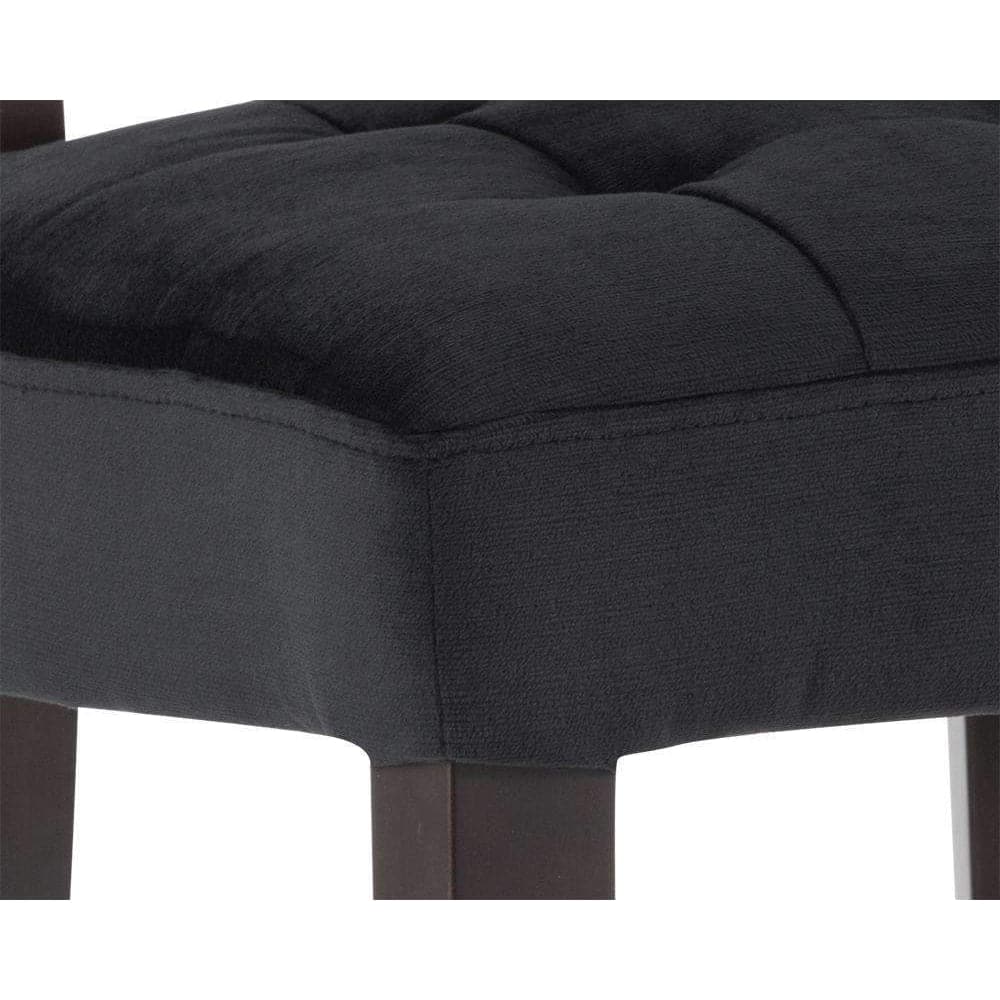 Additional view of Tatum Counter Stool in black and beige, featuring tufted finish and footrest bar.