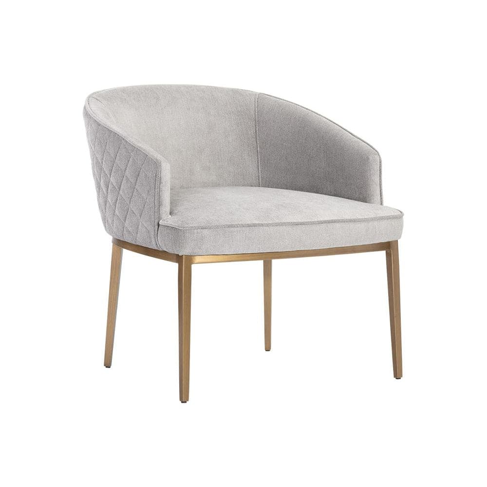 Cornella Lounge Armchair, shown in light gray with performance polyester fabric, metal, and fixed integrated arms.