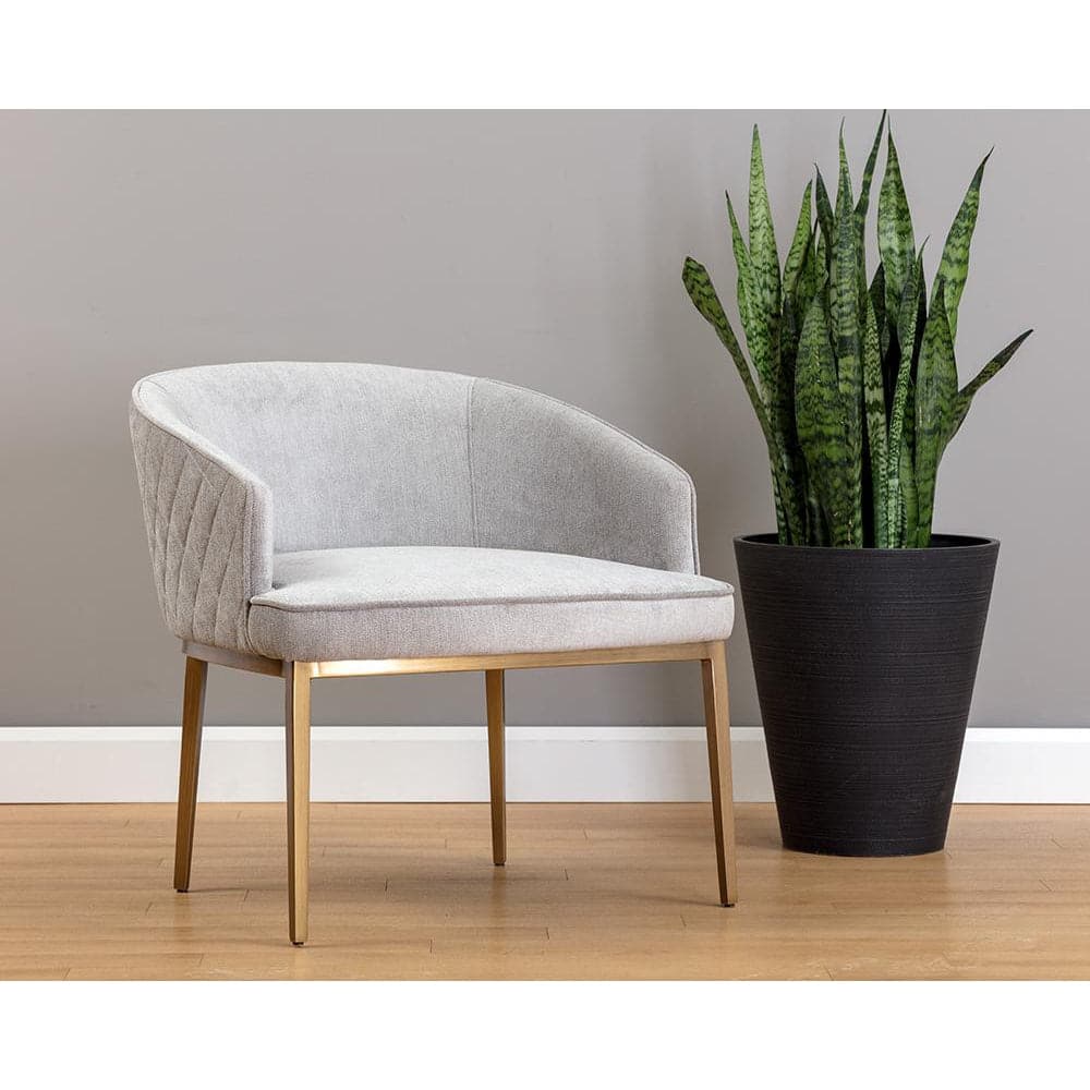Additional view of Cornella Lounge Armchair in light gray and brushed gold.
