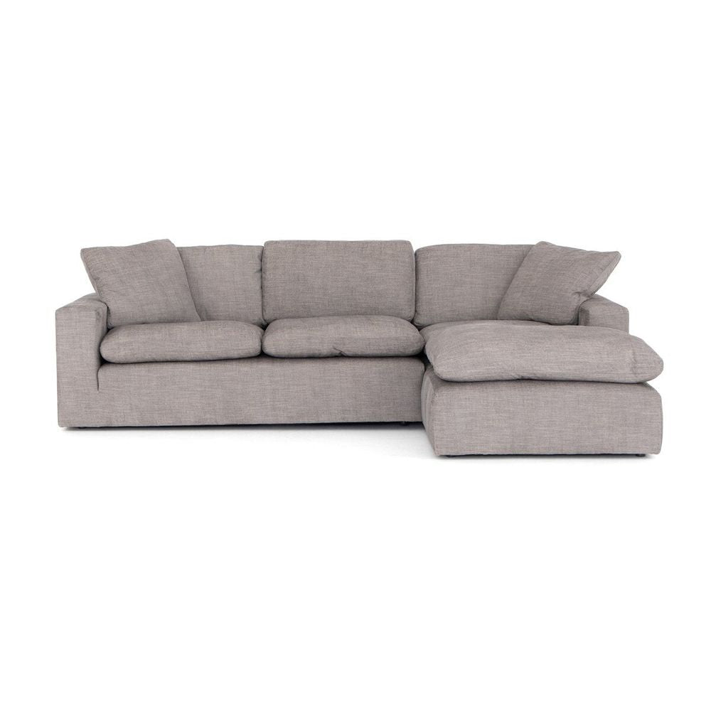 Plume 2 Pc RAF 106" Sectional Sofa, shown in gray with performance fabric, upholstery textile, and right-arm-facing chaise.