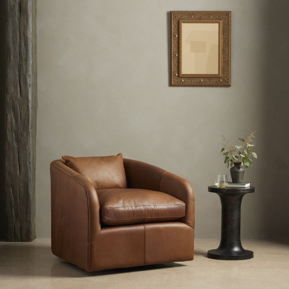 Additional view of Malibu Swivel Chair in sienna brown and cognac brown, featuring a swivel base.