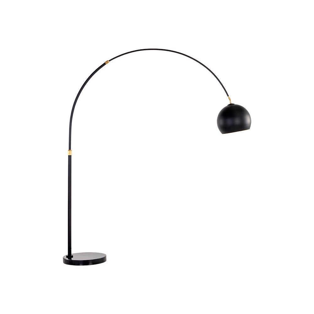 Vern Floor Lamp, shown in black with metal and arc overhang arm.
