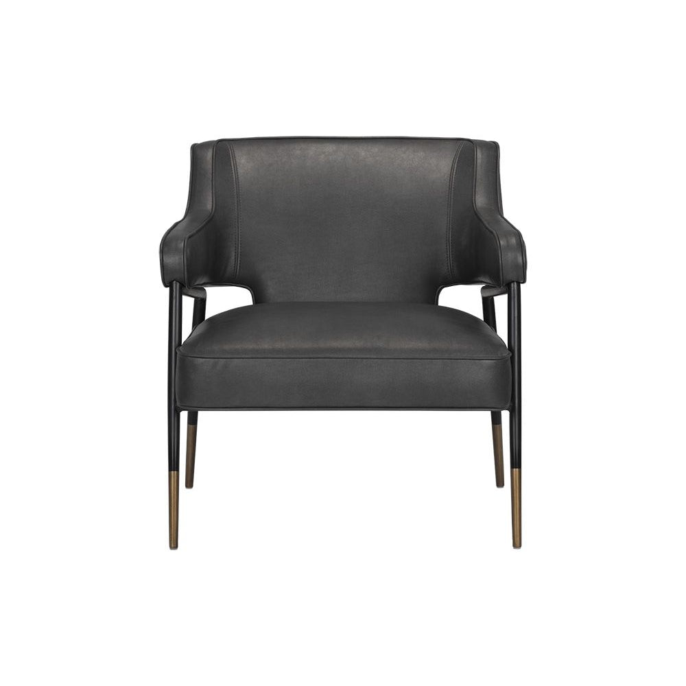 Derome Lounge Chair, shown in charcoal gray with performance fabric, metal, and fixed arms.