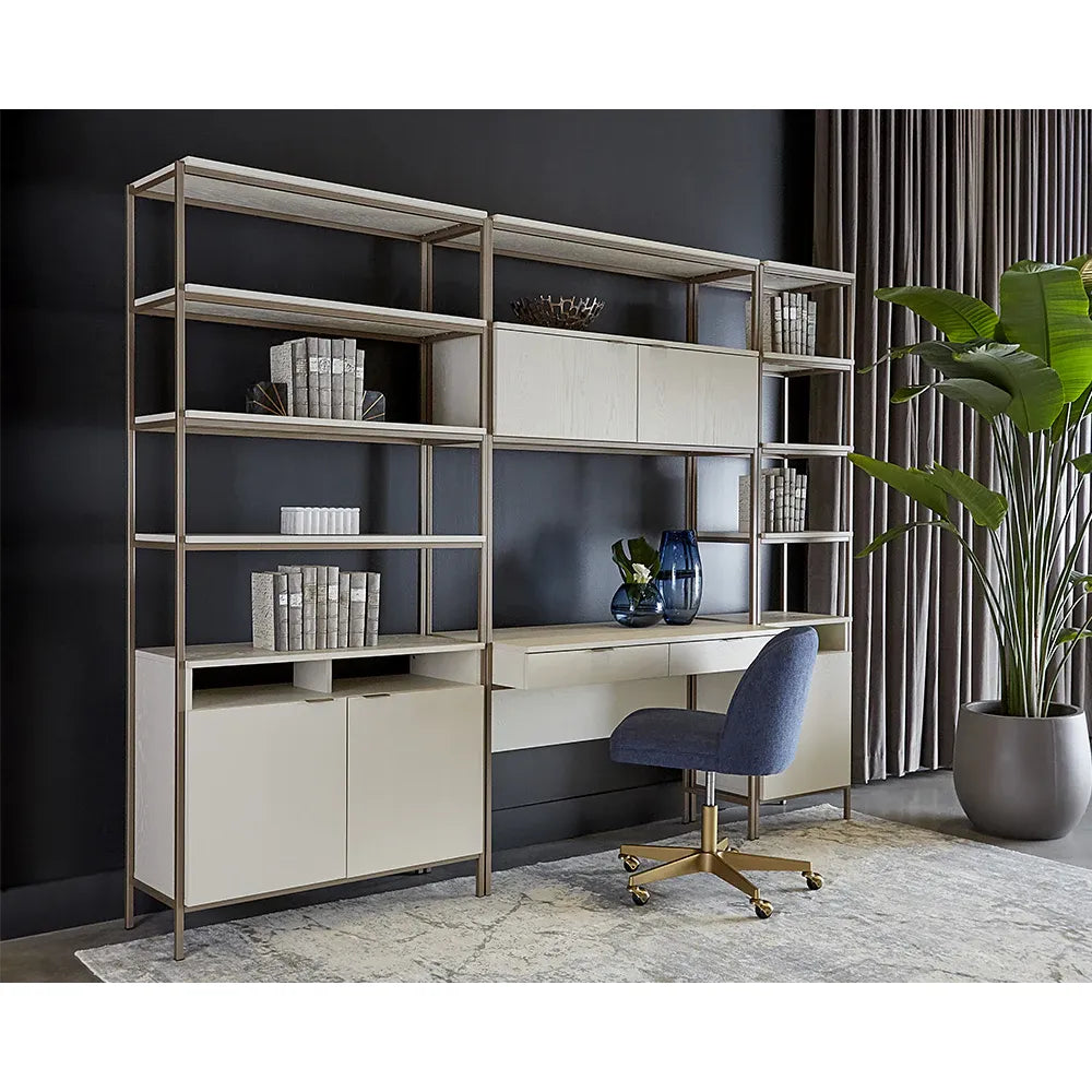 Additional view of Ambrose Modular Bookcase in cream and champagne gold.